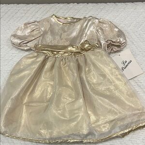 Vintage Dress Baby Toddler Girl Party Easter Gold Puff Sleeve Fancy Formal
